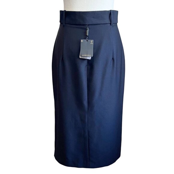 NWT MASSIMO DUTTI NAVY FRONT MARBLED OVERSIZED BUTTON PENCIL SKIRT - 6 - Picture 4 of 12